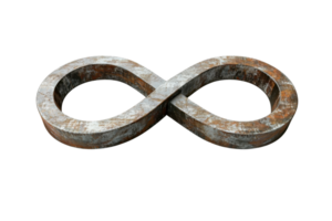 Rusty metal infinity symbol isolated on transparent background. representing eternity and unending possibilities in a worn out, rustic style. png