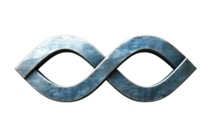 Metallic infinity symbol with a weathered texture representing eternity, limitless potential, and balance in a minimalist style. png