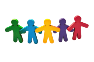 Colorful paper cutout figures holding hands symbolizing unity, teamwork, and community. Ideal for diversity and inclusion concepts. png