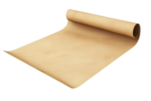 Digital illustration of an ancient parchment scroll, rolled out, isolated on a transparent background. perfect for historical and vintage themes. png