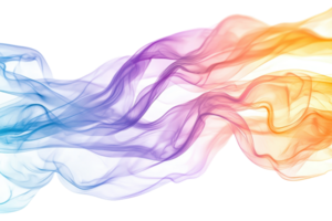 Colorful abstract wave of smoke on transparent background. Vibrant flowing lines creating a dynamic and artistic design element. png