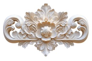 Elegant carved wooden ornament with intricate floral details, perfect for decoration or architectural design elements. png