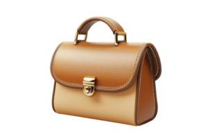Elegant brown leather handbag with a gold clasp and handle, perfect for stylish and sophisticated outfits. png