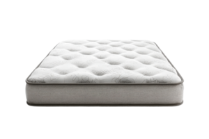 Comfortable plush mattress with quilted texture and soft fabric cover, providing restful sleep and support. Perfect for bedrooms and guest rooms. png