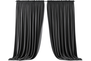 Elegant black curtains with soft folds. Ideal for home decor, theater backdrops, or creating dramatic interiors. Isolated on a transparent background. png
