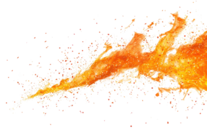 Dynamic burst of orange flames with sparks on a transparent background. capturing intense energy and vibrant movement. png