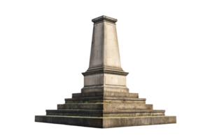 Isolated view of a concrete monument with a stepped base against a transparent background. showcasing architectural significance. png