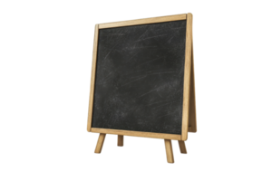 Empty chalkboard easel with wooden frame, perfect for educational, instructional, and message display use. png