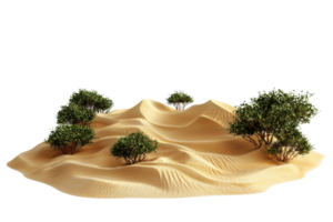 Isolated desert landscape with sand dunes and sparse vegetation. A representation of arid scenery in a minimalist style. png