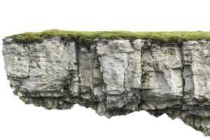 Isolated rock cliff with green vegetation on top, perfect for nature and landscape use in design projects or backgrounds. png