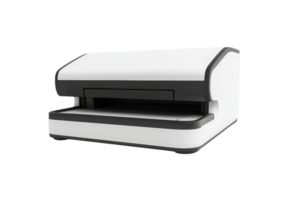 Modern white and black document scanner isolated on a transparent background. perfect for office or home use, ideal for digitizing papers and photographs. png