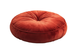 Plush round orange cushion with a tufted center, perfect for adding a pop of color and comfort to any home decor or seating area. png