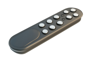 Sleek black remote control with buttons for electronic devices. Modern design, isolated on transparent background. Minimalistic and efficient technology. png