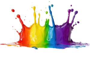 Vibrant splashes of multicolored paint in a dynamic and creative liquid burst, representing art and creativity. png