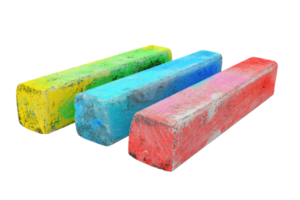Three colorful chalk sticks in yellow, blue, and red on a transparent background. perfect for art and education themes. png