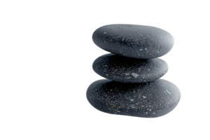 Stack of three black smooth stones isolated on transparent background. symbolizing balance and tranquility in spa and wellness. png