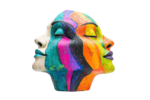 Vibrant abstract sculpture of a face, showcasing colorful artistic design and creativity. Perfect for art, creativity, and design projects. png