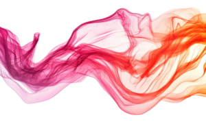 Vibrant swirling colorful smoke on a transparent background. blending shades of red, pink, and orange creating an abstract flowing wave pattern. png