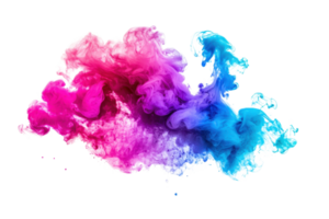 Vibrant colorful ink explosion with pink, purple, and blue hues, creating a dynamic abstract cloud on a transparent background. png