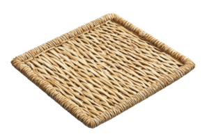 Square wicker coaster in natural color, perfect for protecting surfaces while adding a rustic touch to home decor. Ideal for cups and mugs. png