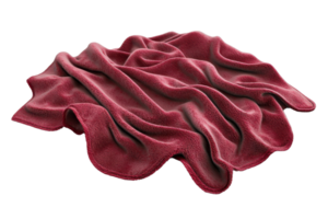 Soft red blanket draped in folds, isolated on a transparent background. showcasing its texture and vibrant color. png