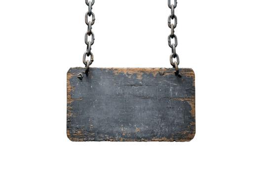 Clásico de madera firmar colgando en metal cadenas aislado en transparente antecedentes. Perfecto para rústico decoración o tienda señalización png