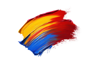 Vivid, colorful brushstrokes of red, yellow, and blue creating an abstract artwork on a transparent background. png