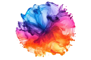 Vivid abstract colorful ink splashes blending in water, creating a mesmerizing burst of colors and dynamic shapes, ideal for creative projects. png