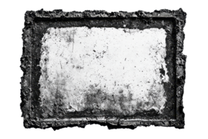 Vintage rectangular-shaped grungy frame with worn edges, featuring a distressed, weathered, and textured appearance. png