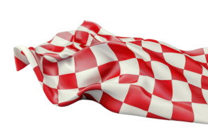 Wavy red and white checkered pattern fabric, isolated on transparent background. Suitable for racing themes, pattern designs, and textile concepts. png