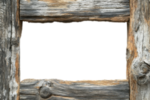 Vintage rustic wooden frame with weathered wood texture. Ideal for adding a touch of countryside charm to photos or artworks. png