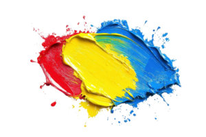 Vivid red, yellow, and blue paint smears on a transparent background. creating a colorful and artistic abstract composition. png
