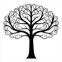 Ornamental Tree Silhouette with Swirling Branch Patterns vector