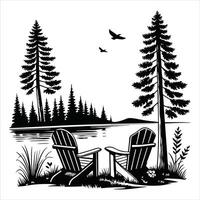 Relaxing Lake and Forest View Digital Clipart vector