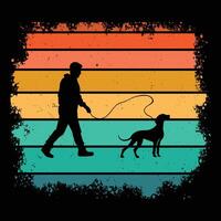 Vizsla Dog Silhouette with Sunset Retro Vibes vector