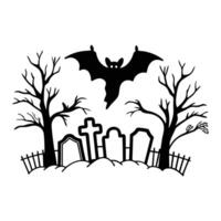 Spooky Bat Over Graveyard with Haunting Trees vector