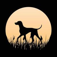 Retro Sunset Design Featuring Weimaraner Dog Silhouette vector