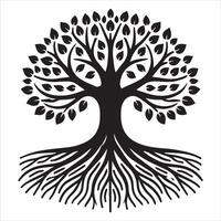 Tree of Life Silhouette with Intertwined Roots and Canopy Design vector