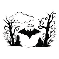 Flying Bat in a Haunted Forest Scene vector