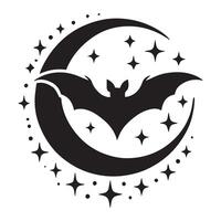 Crescent Moon and Bat with Starry Night Theme vector