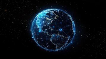 A Digital Globe with a Network of Connections Against a Starry Sky photo