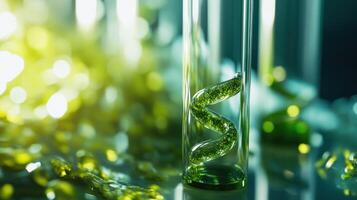 Green Liquid in Glass Test Tube with Bokeh Background photo