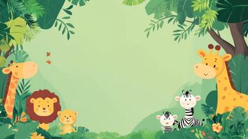 Cute Jungle Animals with Green Foliage and a Blank Space photo