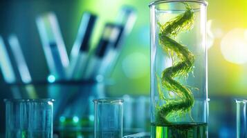 Green Algae Specimen in a Glass Beaker photo