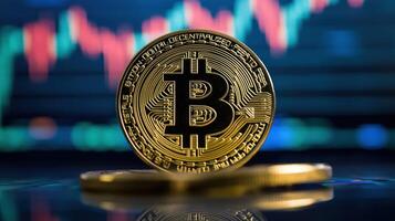 Bitcoin Cryptocurrency Coin on a Chart Background photo
