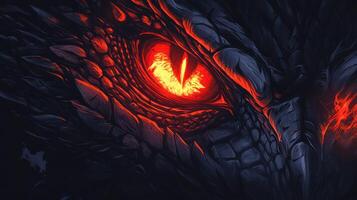 Close-up of a Dragon's Glowing Red Eye photo