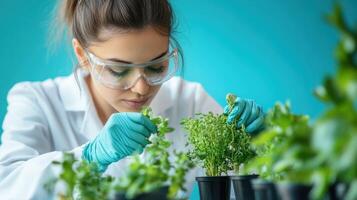 Female Scientist Inspecting Plant Samples in a Lab photo