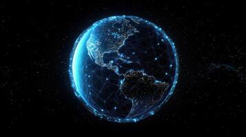 A Networked Earth Globe with City Lights and Stars photo
