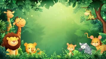 Jungle Animals Surrounding a Green Background photo