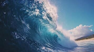 Powerful Ocean Wave Breaking on a Sandy Beach photo